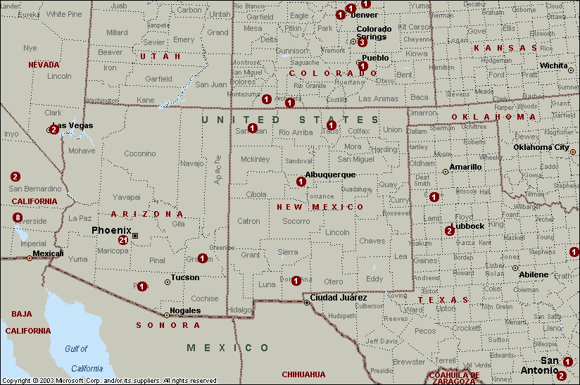COZY Mailing List Member Distribution - Southwest Quadrant